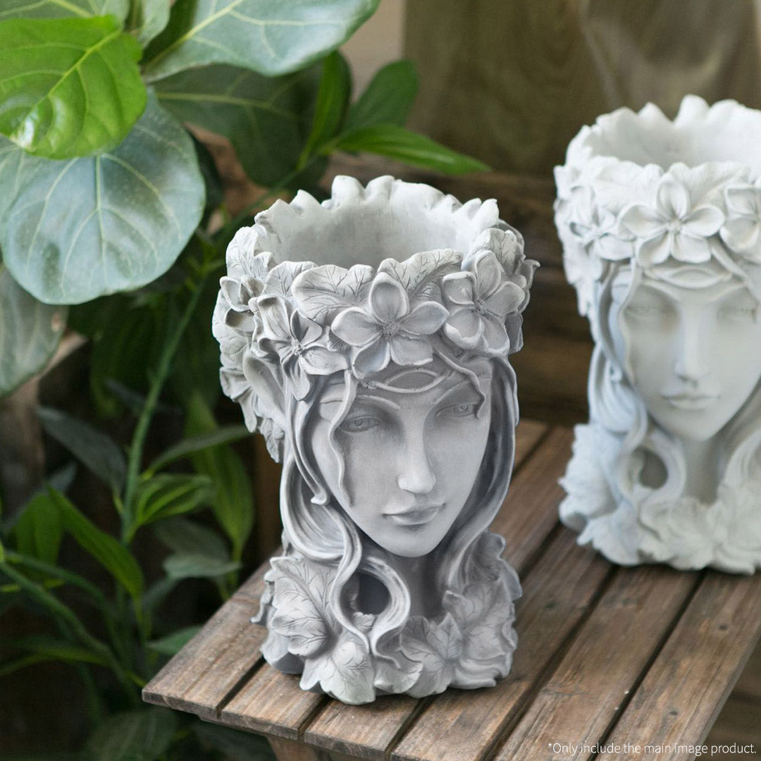 SOGA 2X Resin Grey Creative Goddess Head Statue Planter Bonsai Flower Succulent Pot Decor