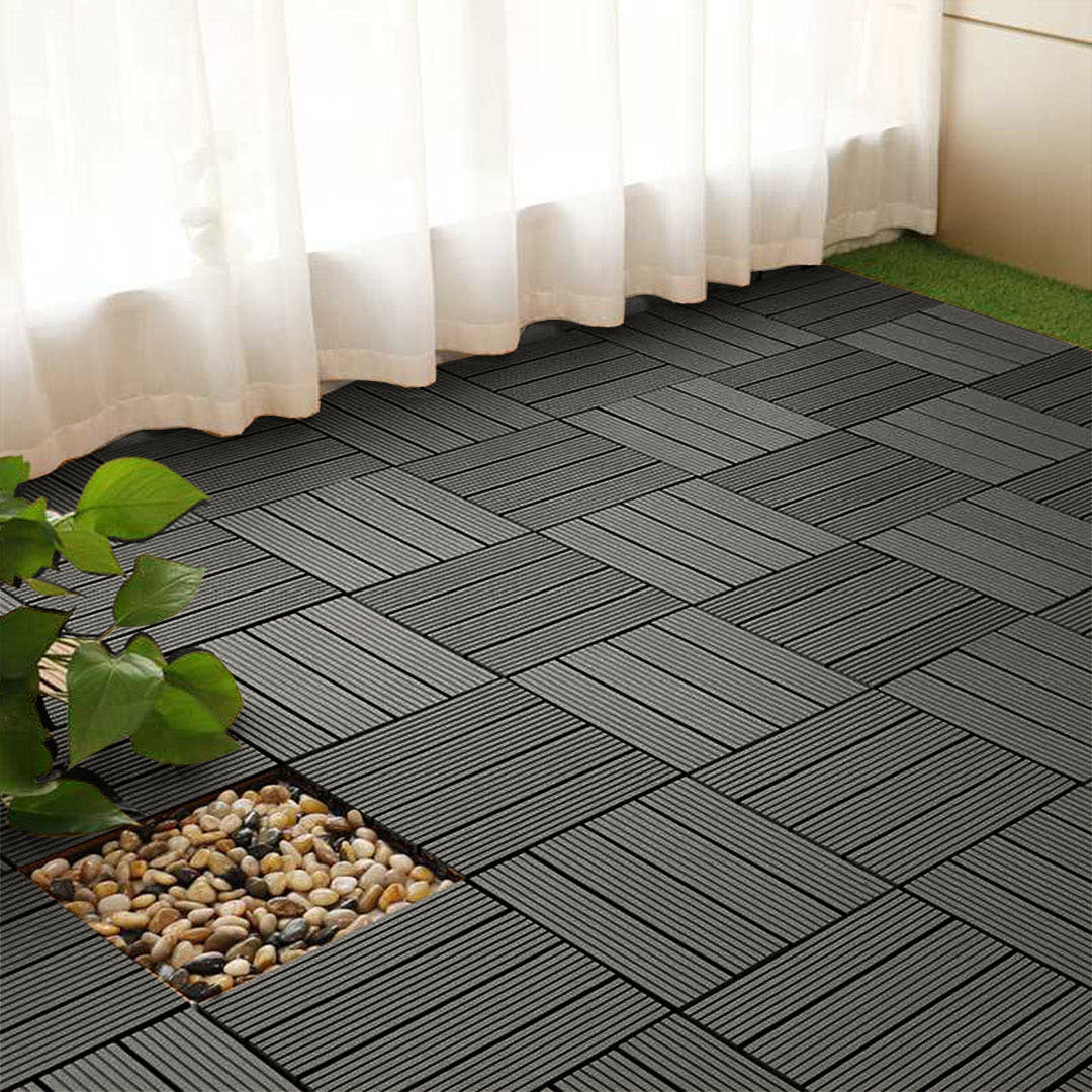 SOGA 2X 11 pcs Grey DIY Wooden Composite Decking Tiles Backyard Flooring