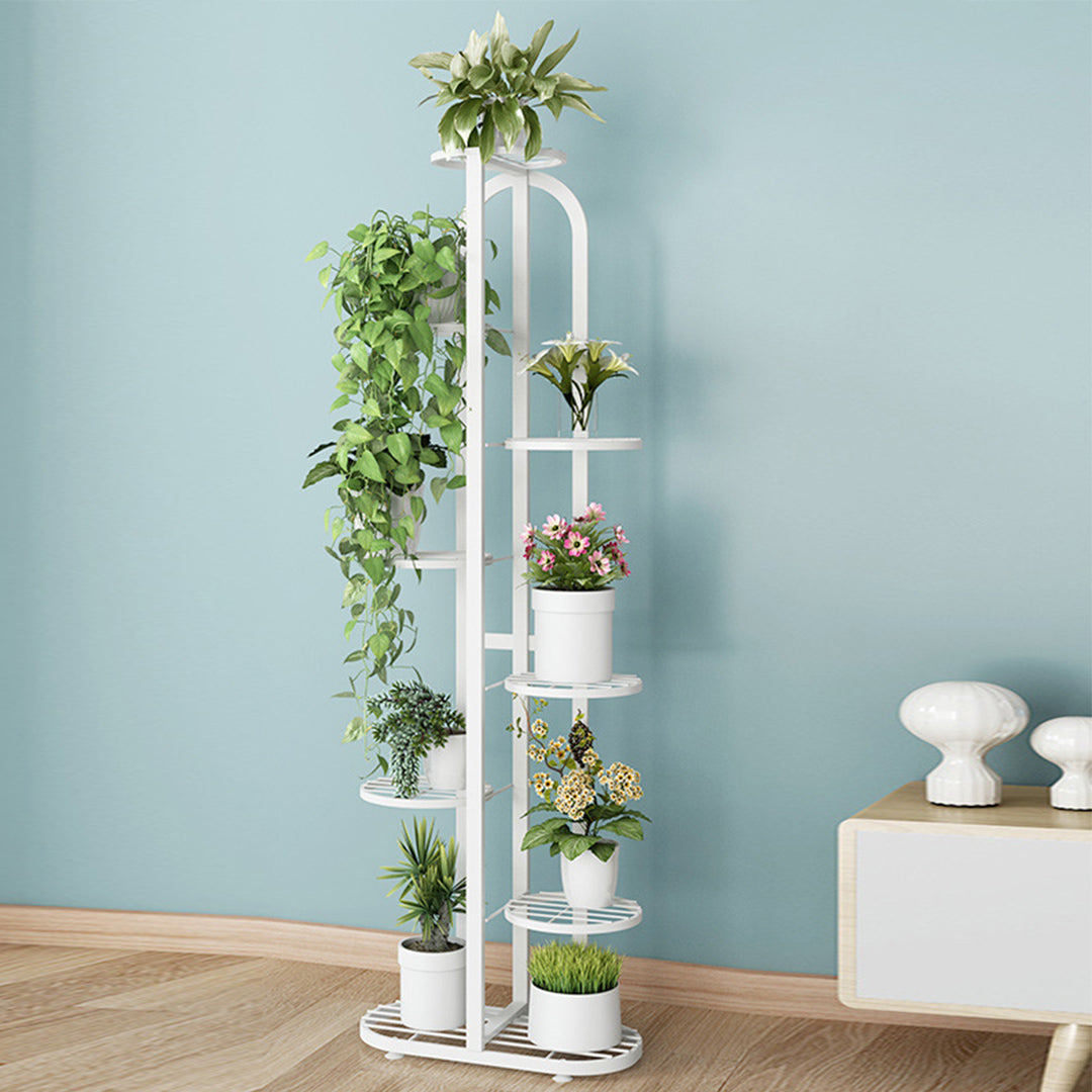 SOGA 8 Tier 9 Pots White Round Metal Plant Rack Flowerpot Storage Display Stand Holder Home Garden Decor