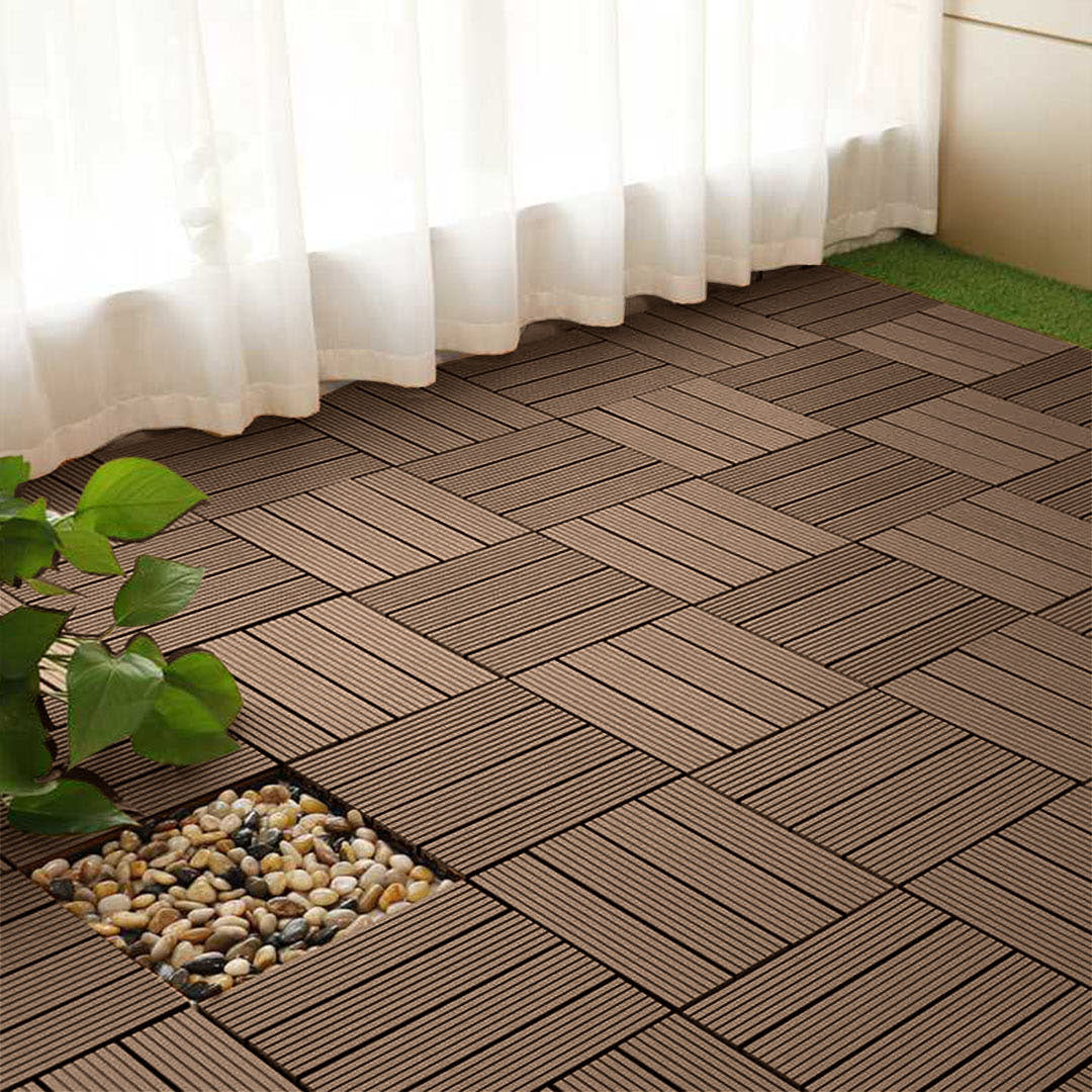 SOGA 11 pcs Dark Chocolate DIY Wooden Composite Decking Tiles Backyard Flooring