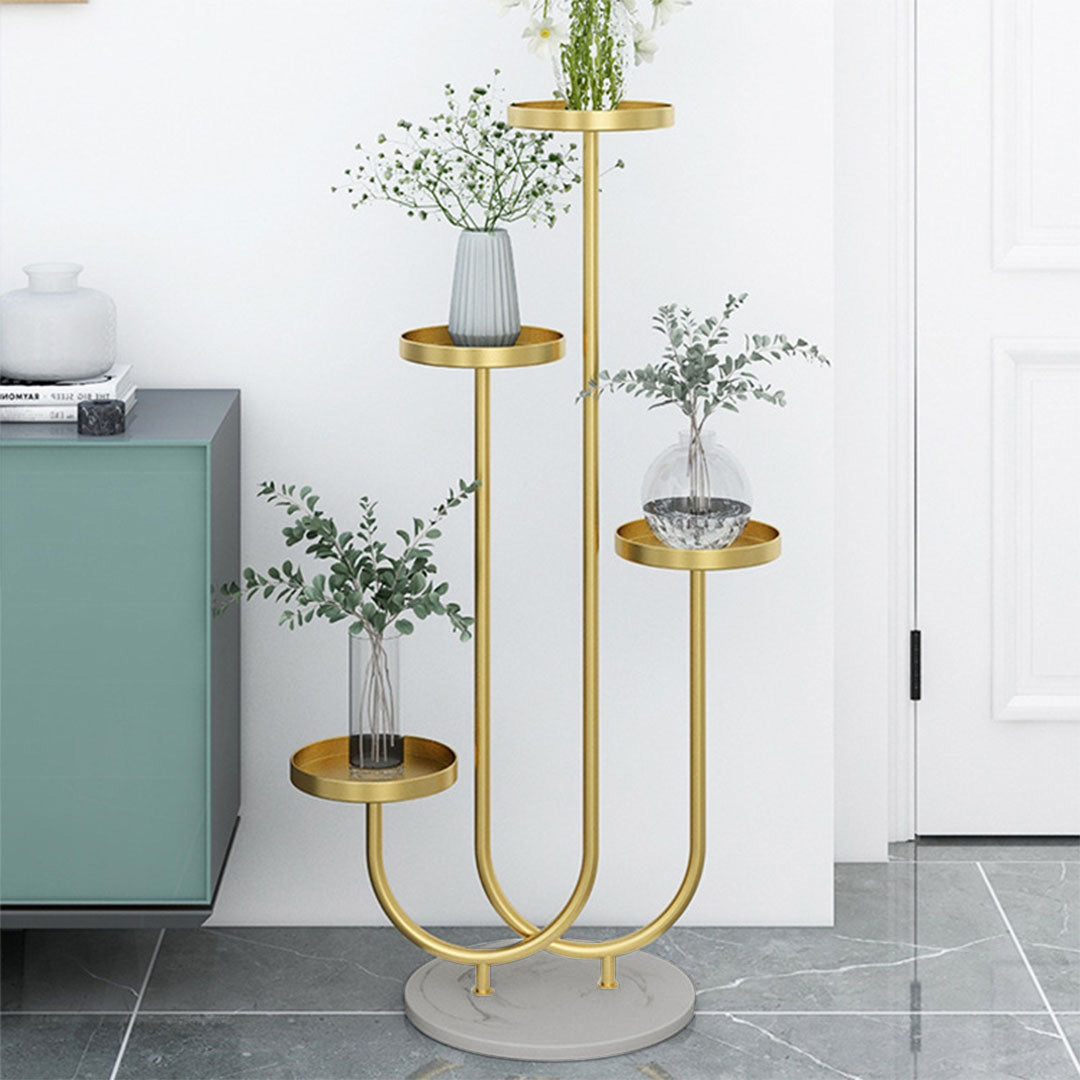 SOGA 2X U Shaped Plant Stand Round Flower Pot Tray Living Room Balcony Display Gold Metal Decorative Shelf