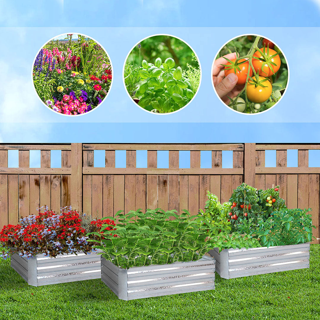 SOGA 2X 120cm Rectangle Galvanised Raised Garden Bed Vegetable Herb Flower Outdoor Planter Box