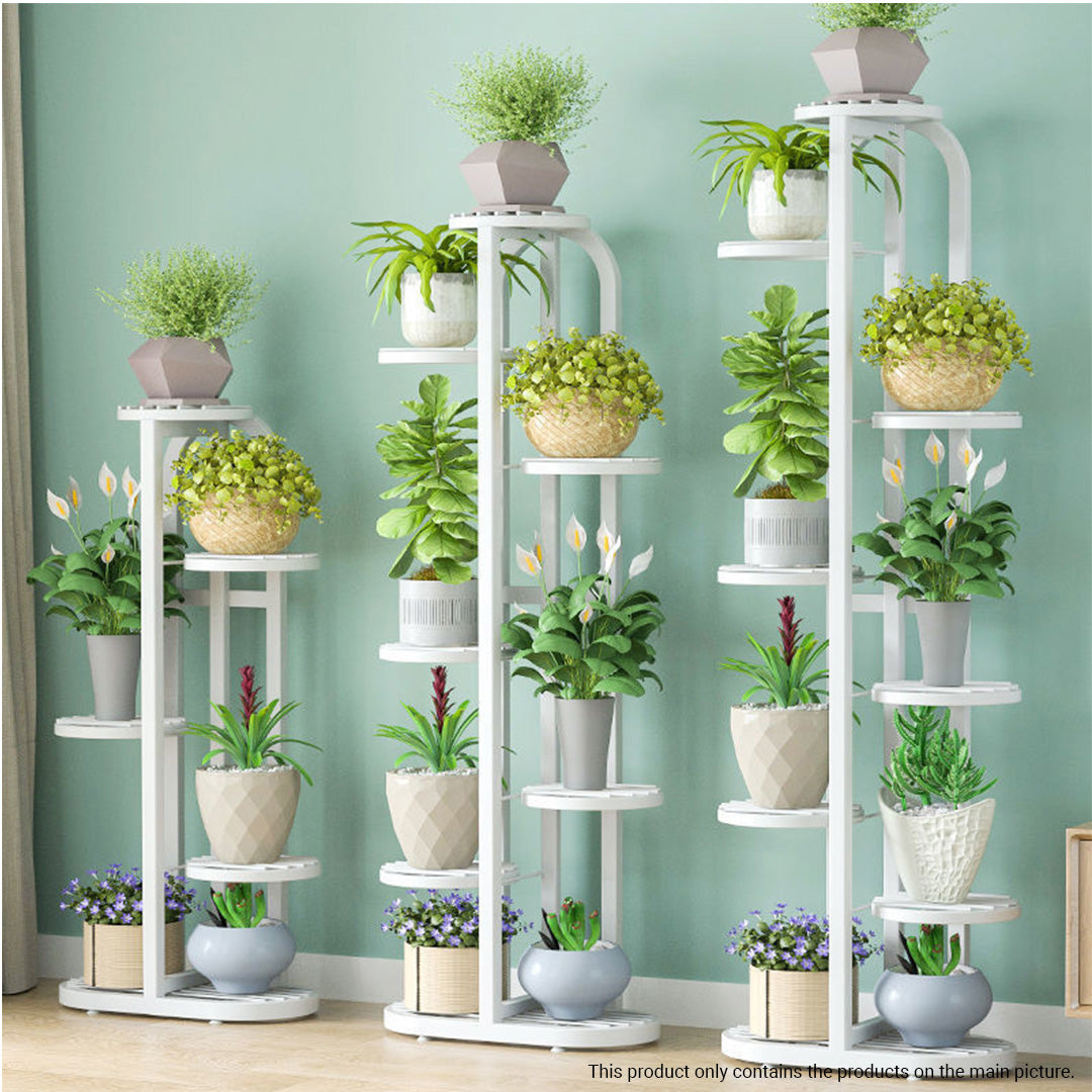 SOGA 8 Tier 9 Pots White Round Metal Plant Rack Flowerpot Storage Display Stand Holder Home Garden Decor