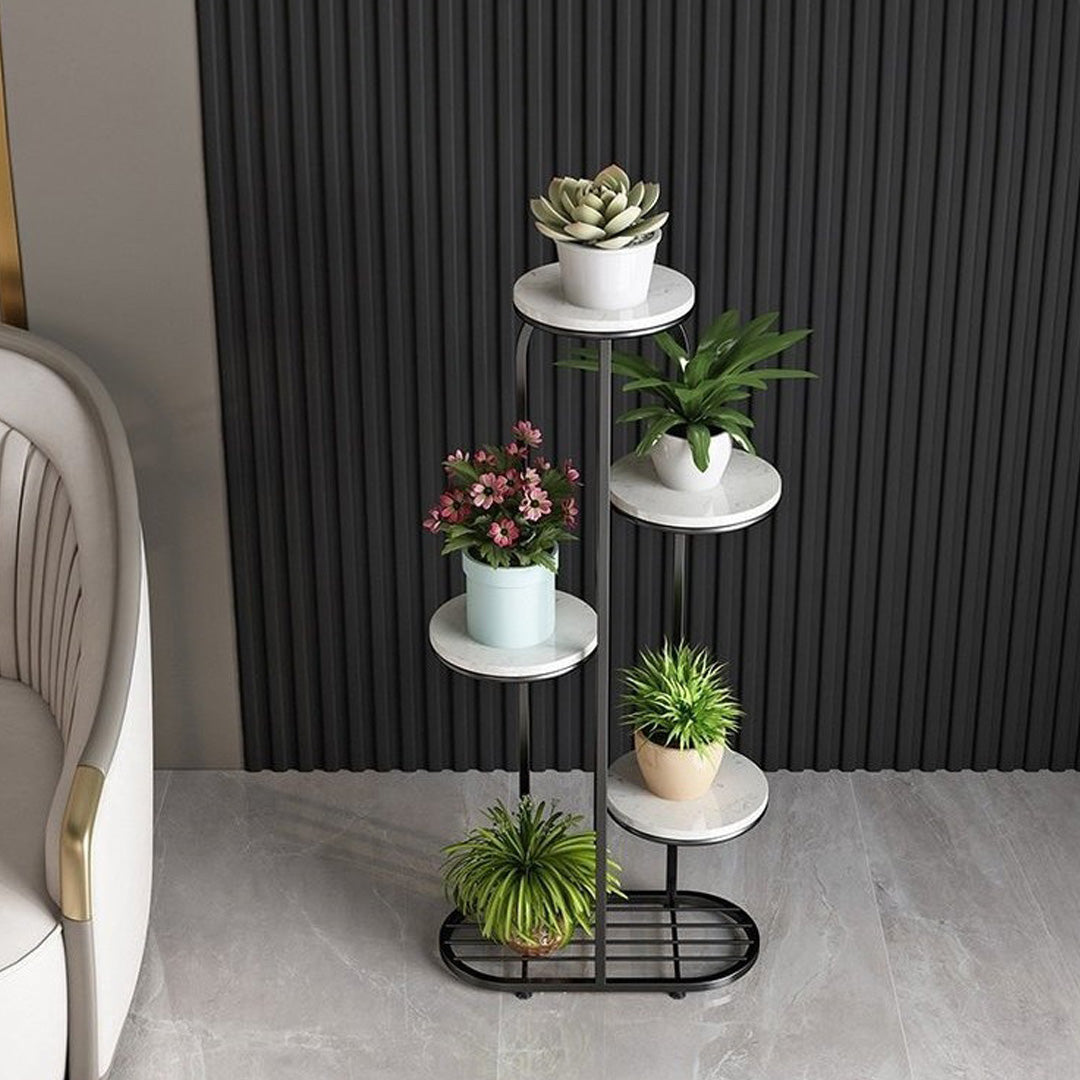 SOGA 2X 5 Tier 6 Pots Black Round Metal Plant Rack Flowerpot Storage Display Stand Holder Home Garden Decor