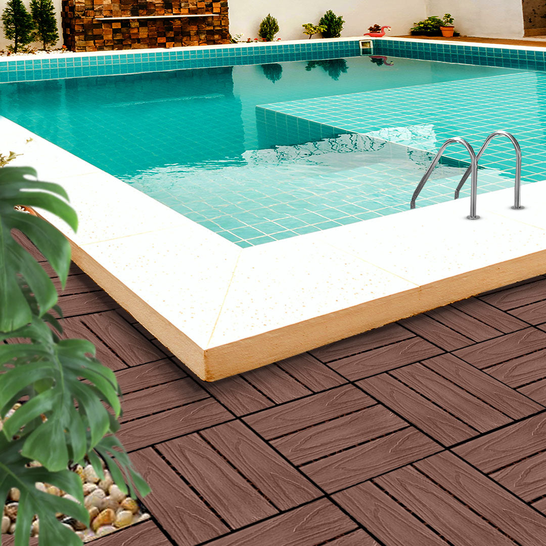 SOGA 2X 11 pcs Dark Chocolate DIY Wooden Composite Decking Tiles Backyard Flooring