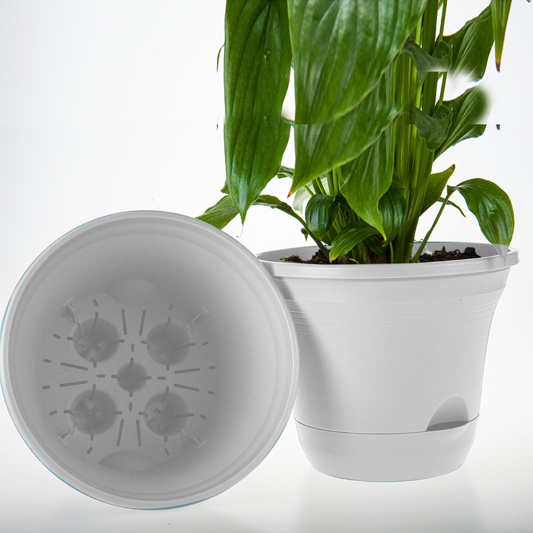 SOGA 19.5cm White Plastic Plant Pot Self Watering Planter Decor Set of 2