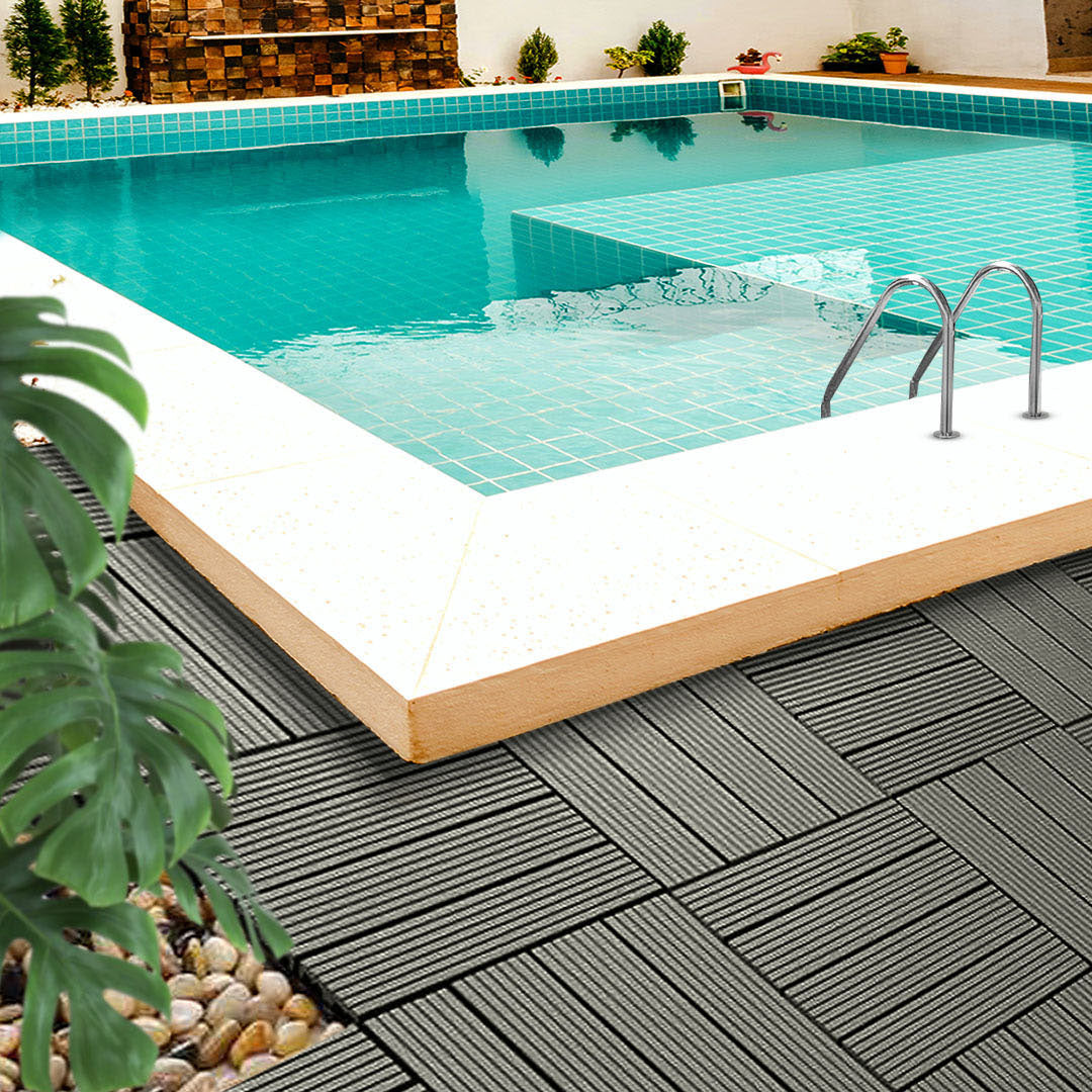 SOGA 11 pcs Grey DIY Wooden Composite Decking Tiles Backyard Flooring