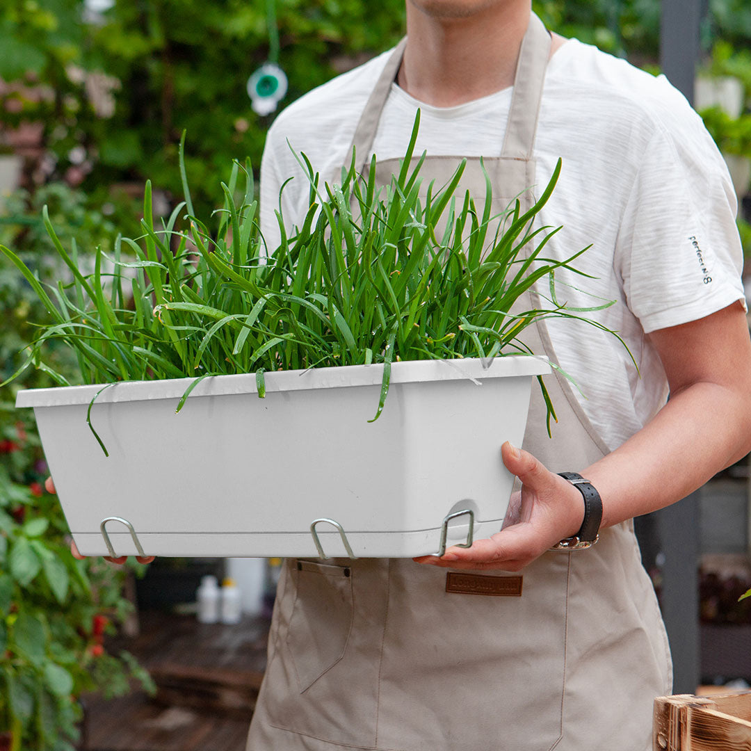 SOGA 49.5cm White Rectangular Planter Vegetable Herb Flower Outdoor Plastic Box with Holder Balcony Garden Decor Set of 4