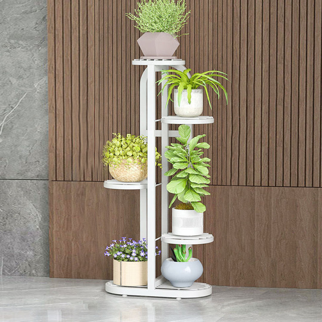 SOGA 5 Tier 6 Pots White Round Metal Plant Rack Flowerpot Storage Display Stand Holder Home Garden Decor