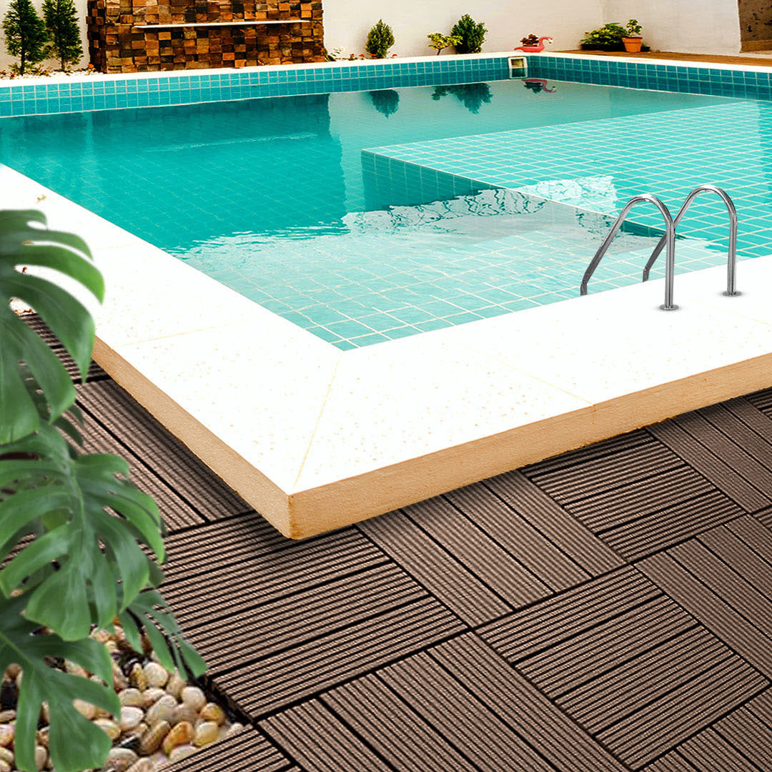 SOGA 11 pcs Dark Chocolate DIY Wooden Composite Decking Tiles Backyard Flooring