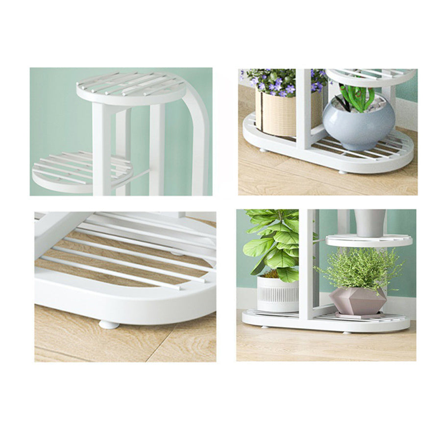 SOGA 4 Tier 5 Pots White Round Metal Plant Rack Flowerpot Storage Display Stand Holder Home Garden Decor