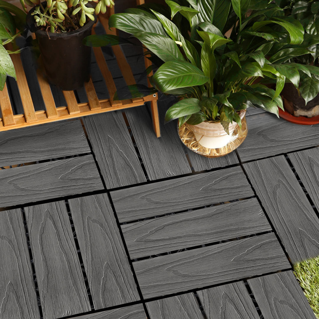 SOGA 2X 11 pcs Dark Grey DIY Wooden Composite Decking Tiles Backyard Flooring