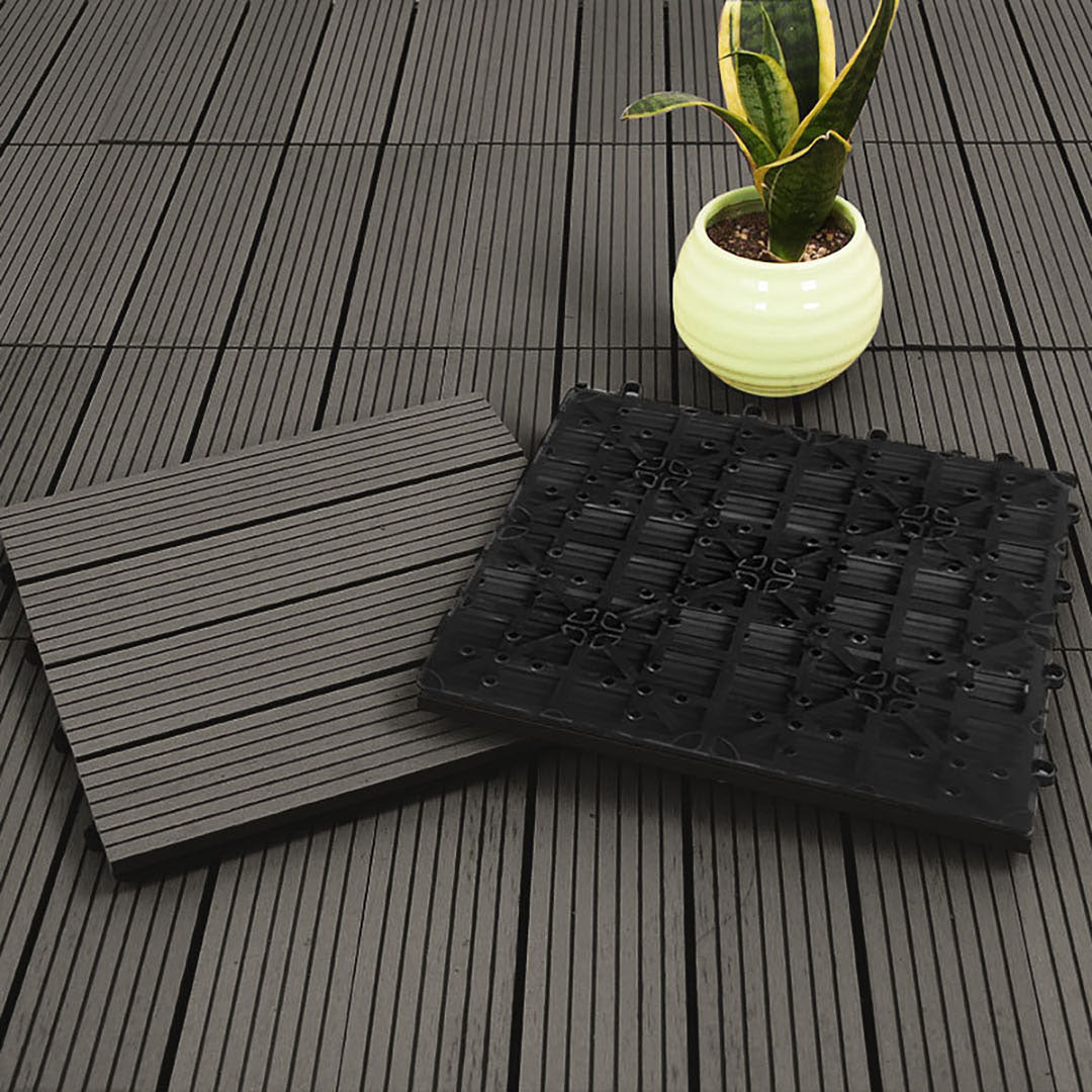 SOGA 2X 11 pcs Grey DIY Wooden Composite Decking Tiles Backyard Flooring