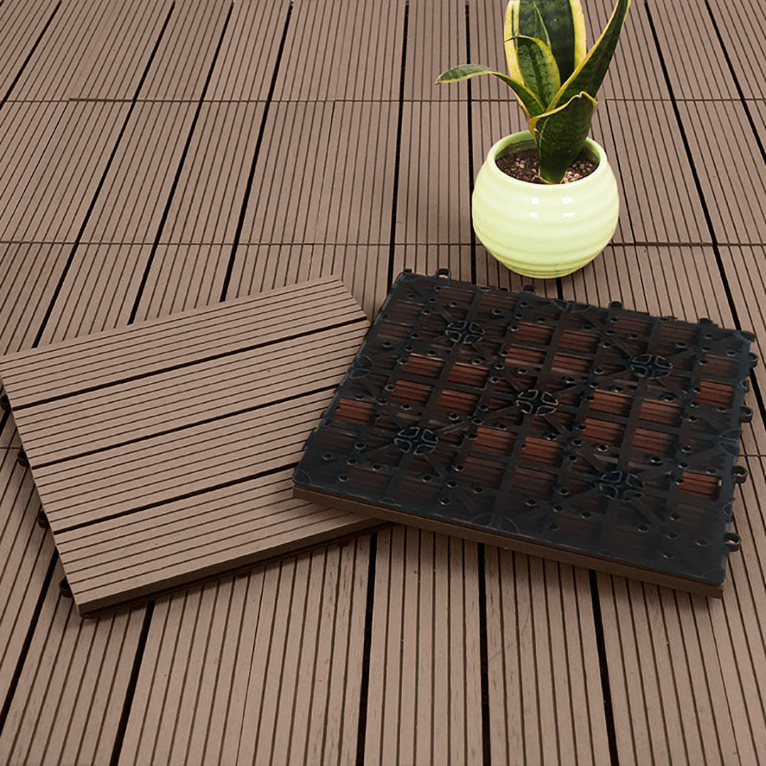 SOGA 11 pcs Light Chocolate DIY Wooden Composite Decking Tiles Backyard Flooring