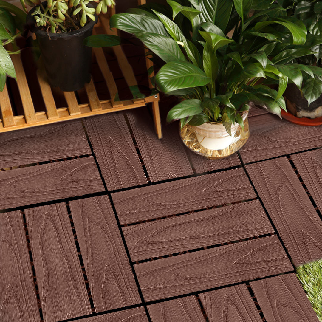 SOGA 11 pcs Dark Chocolate DIY Wooden Composite Decking Tiles Backyard Flooring