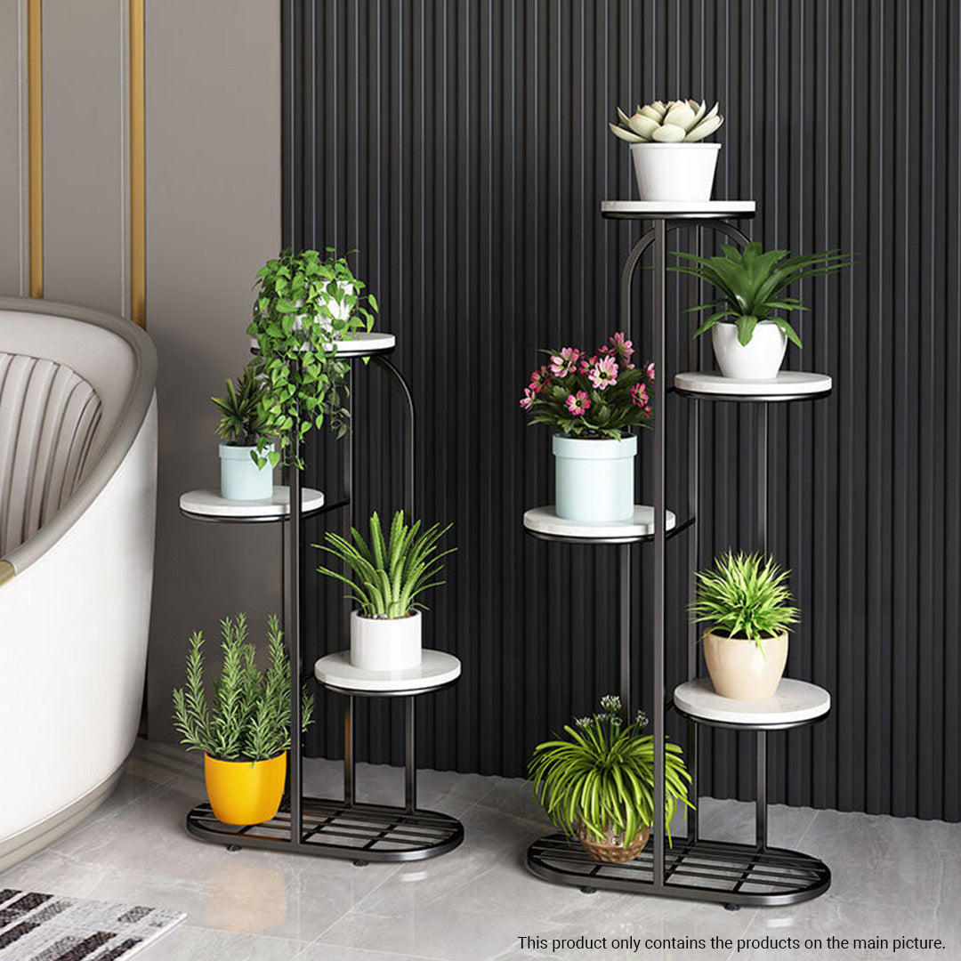 SOGA 4 Tier 5 Pots Black Round Metal Plant Rack Flowerpot Storage Display Stand Holder Home Garden Decor