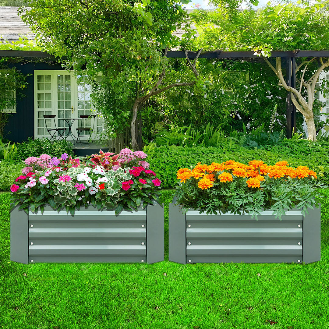 SOGA 2X 90cm Rectangle Galvanised Raised Garden Bed Vegetable Herb Flower Outdoor Planter Box