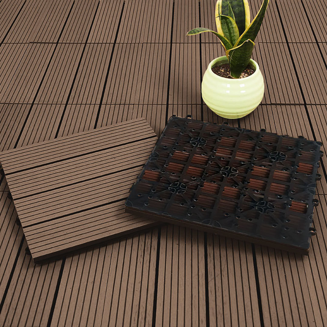 SOGA 11 pcs Dark Chocolate DIY Wooden Composite Decking Tiles Backyard Flooring