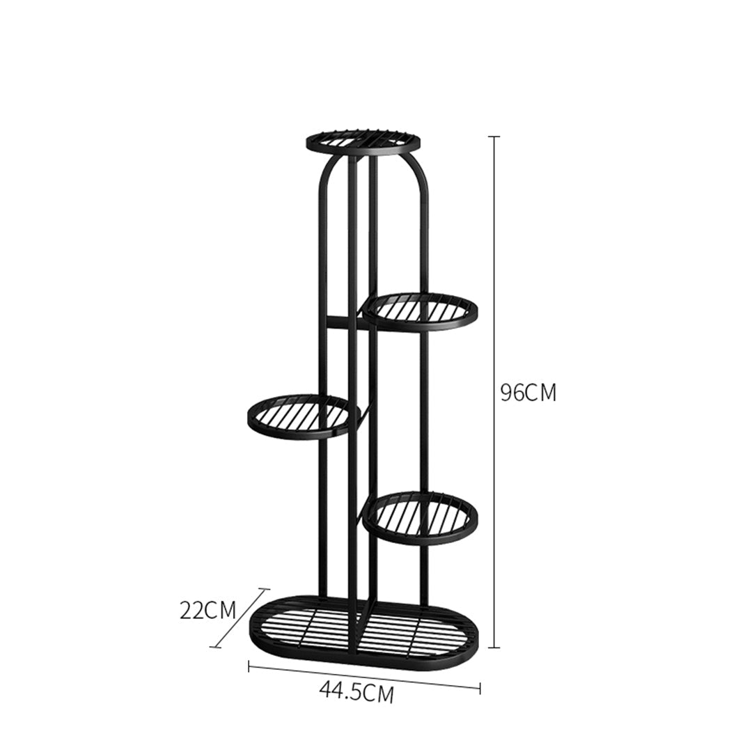 SOGA 2X 5 Tier 6 Pots Black Round Metal Plant Rack Flowerpot Storage Display Stand Holder Home Garden Decor