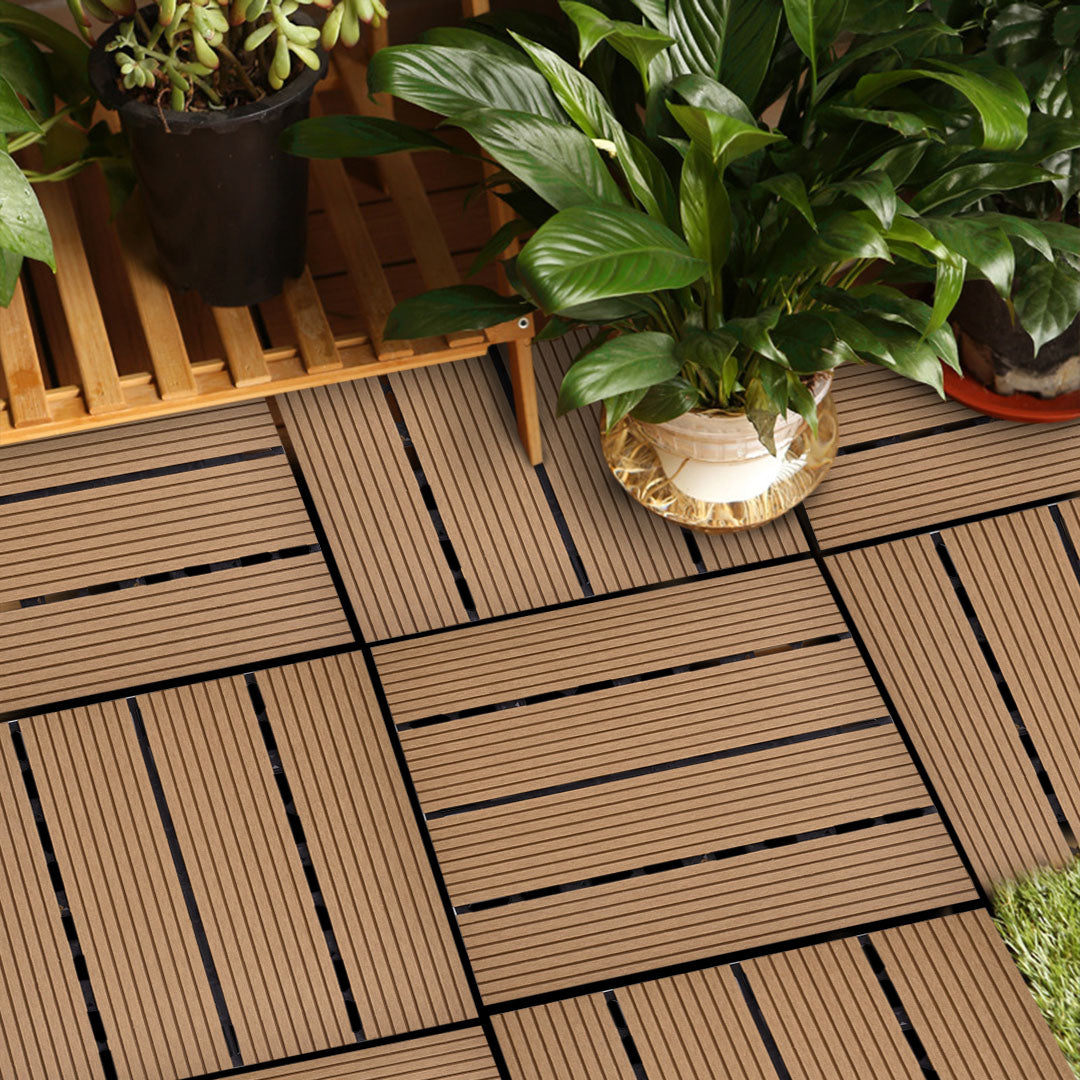 SOGA 2X 11 pcs Coffee DIY Wooden Composite Decking Tiles Backyard Flooring