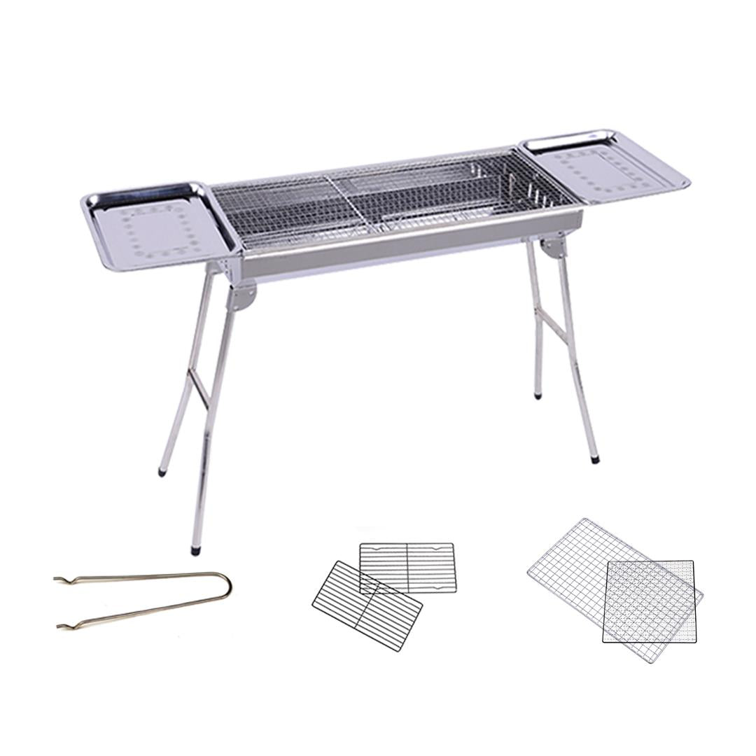 SOGA Skewers Grill with Side Tray Portable Stainless Steel Charcoal BBQ Outdoor 6-8 Persons