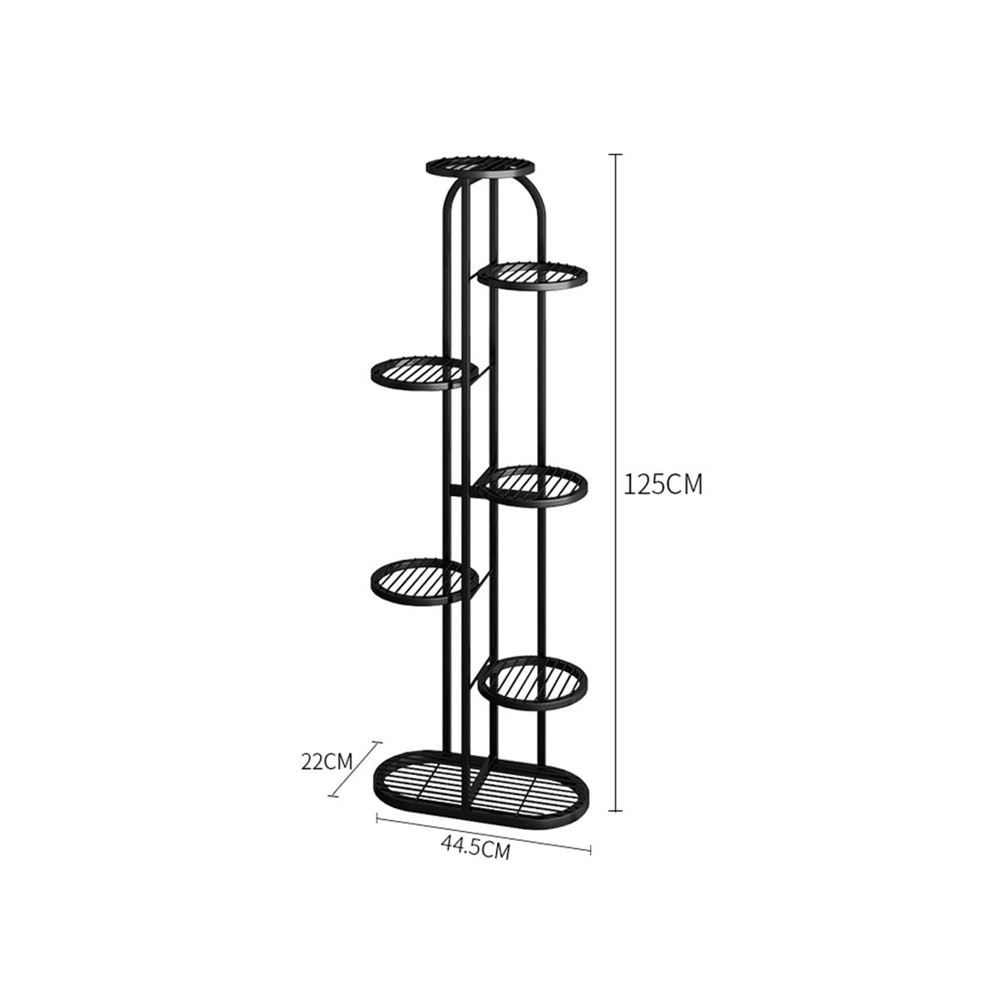 SOGA 7 Tier 8 Pots Black Round Metal Plant Rack Flowerpot Storage Display Stand Holder Home Garden Decor