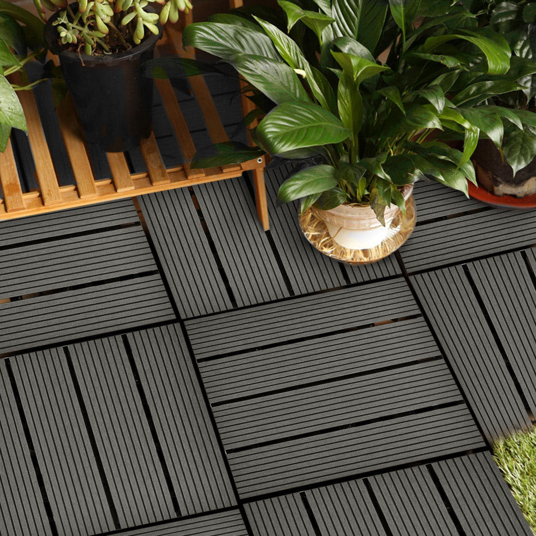 SOGA 2X 11 pcs Grey DIY Wooden Composite Decking Tiles Backyard Flooring