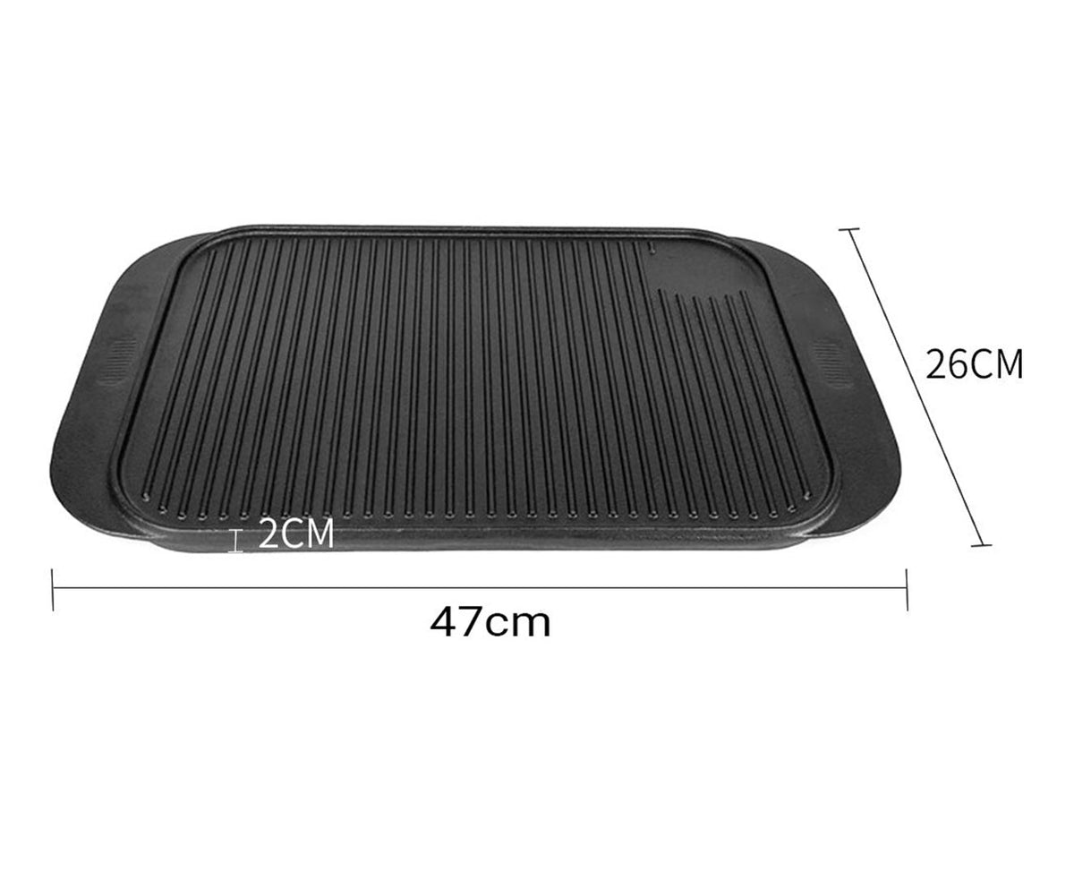 SOGA 47cm Cast Iron Ridged Griddle Hot Plate Grill Pan BBQ Stovetop