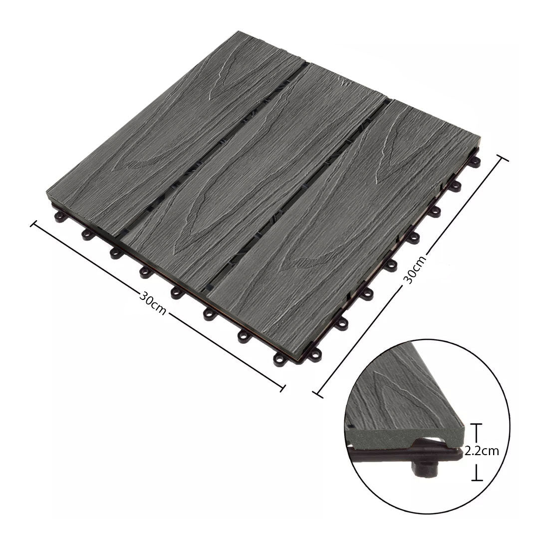 SOGA 11 pcs Dark Grey DIY Wooden Composite Decking Tiles Backyard Flooring