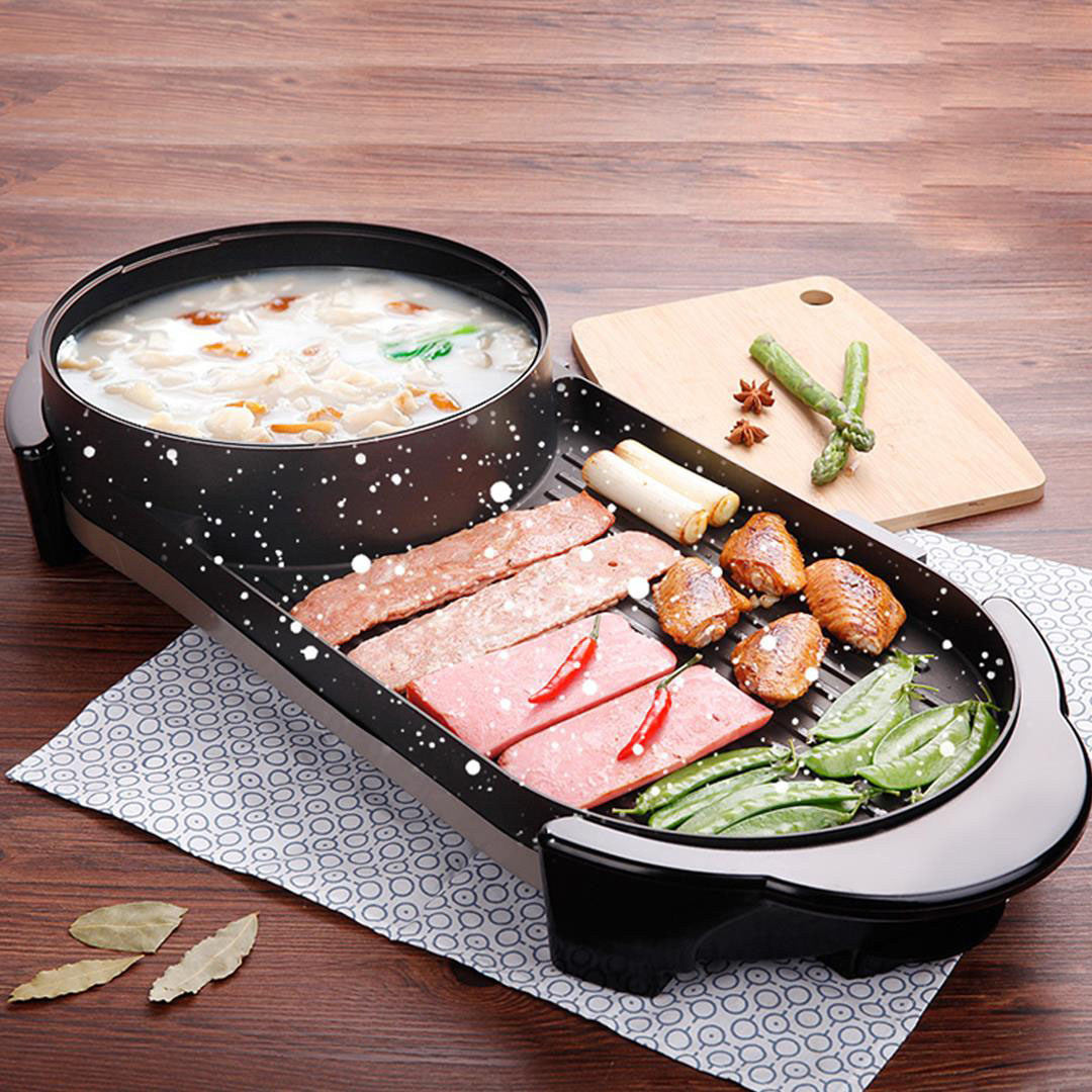 SOGA 2X 2 in 1 Electric Non-Stick BBQ Teppanyaki Grill Plate Steamboat Hotpot 2-8 Person