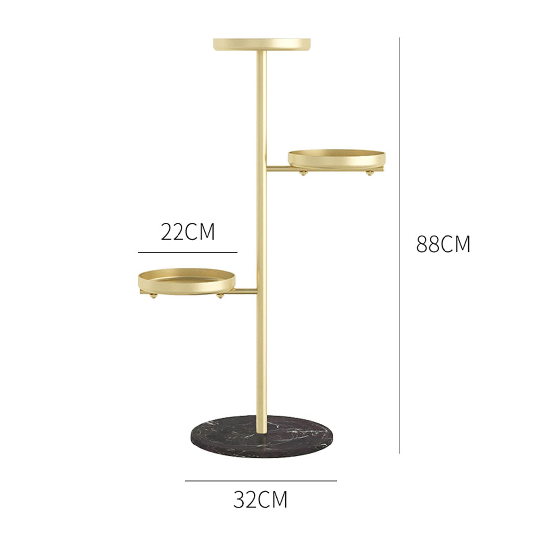 SOGA 3 Tier Gold Round Plant Stand Flowerpot Tray Display Living Room Balcony Metal Decorative Shelf