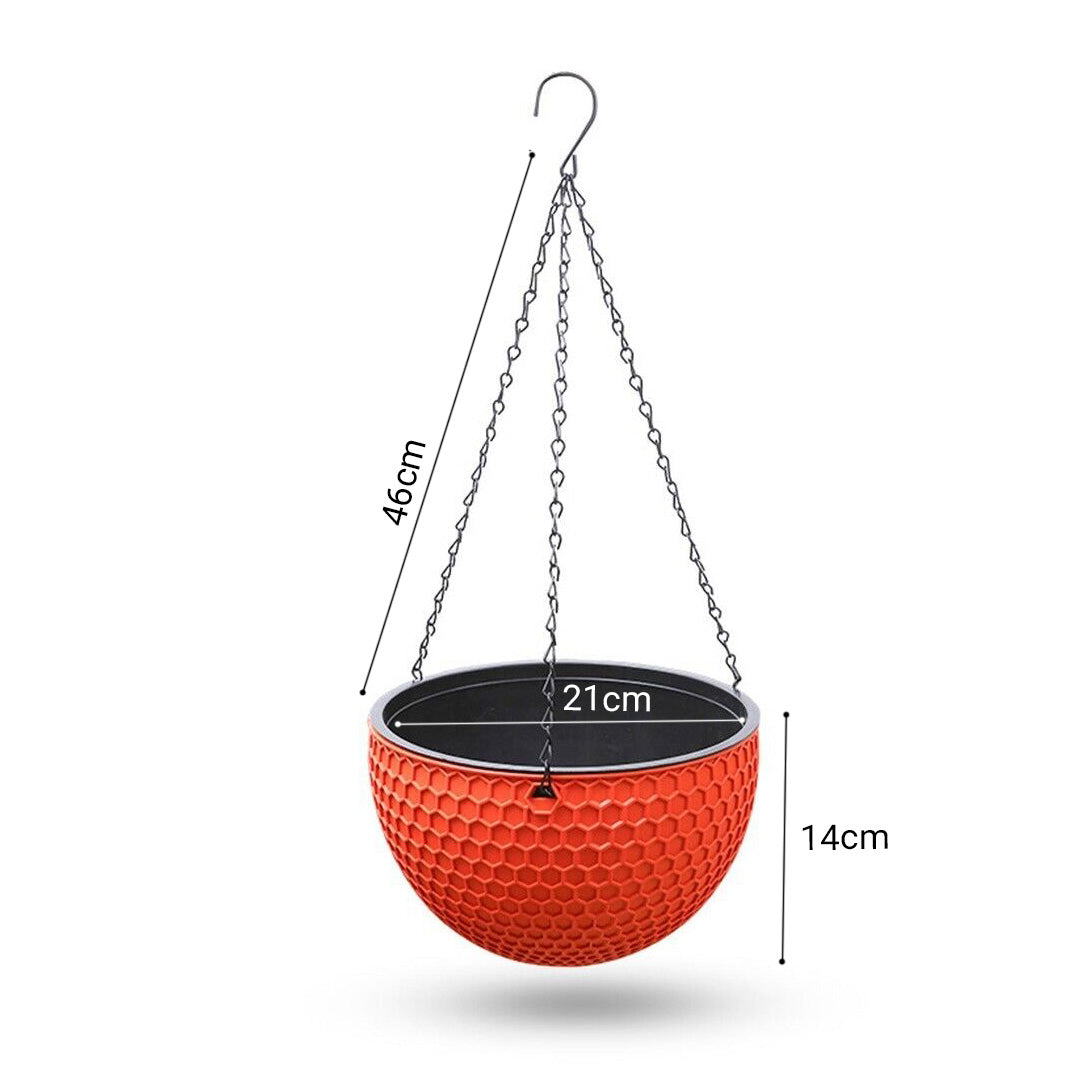 SOGA 2X Red Medium Hanging Resin Flower Pot Self Watering Basket Planter