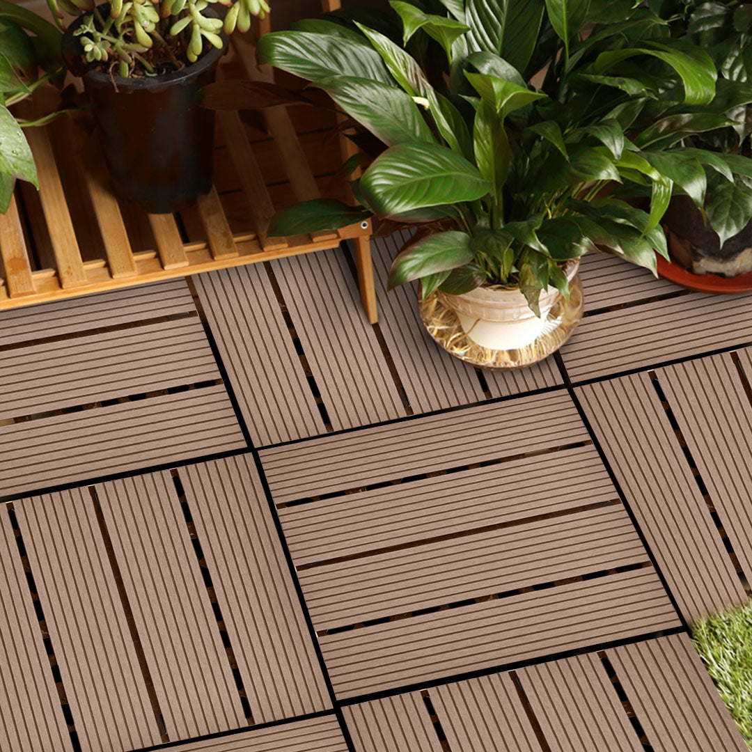 SOGA 2X 11 pcs Light Chocolate DIY Wooden Composite Decking Tiles Backyard Flooring