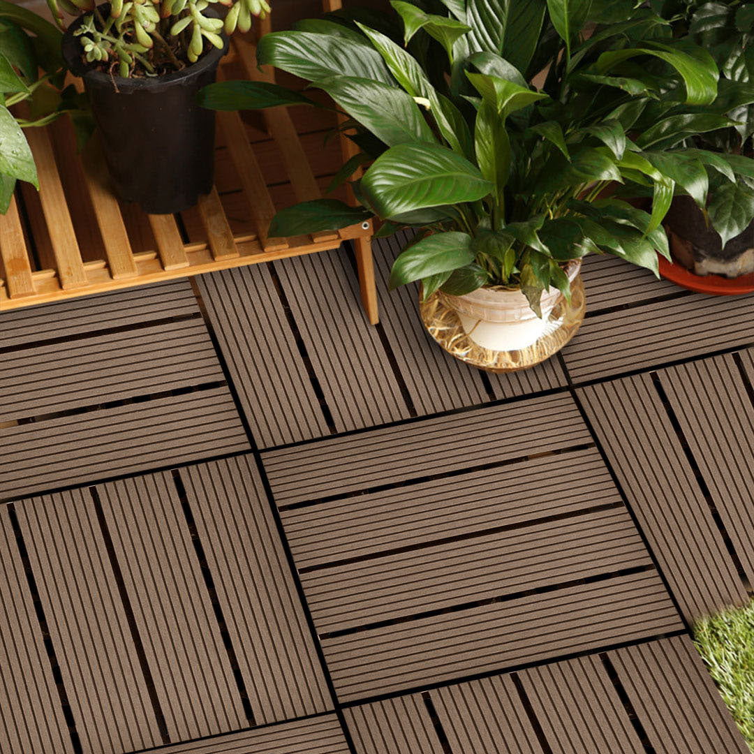 SOGA 11 pcs Dark Chocolate DIY Wooden Composite Decking Tiles Backyard Flooring