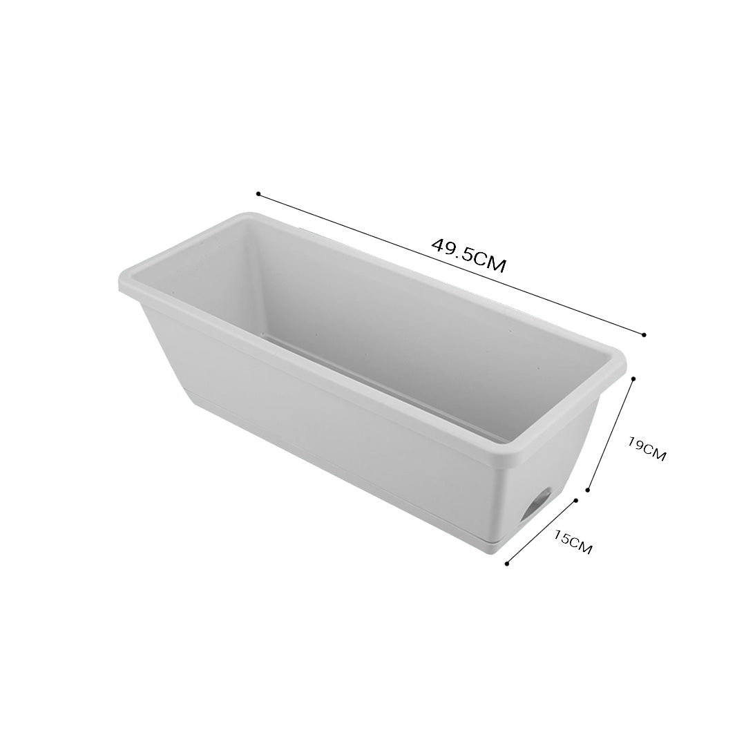 SOGA 49.5cm White Rectangular Planter Vegetable Herb Flower Outdoor Plastic Box with Holder Balcony Garden Decor Set of 2