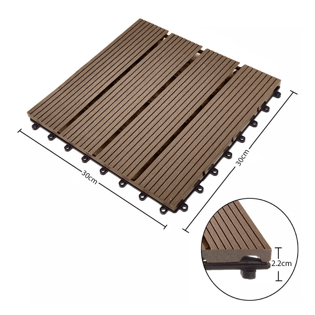 SOGA 11 pcs Dark Chocolate DIY Wooden Composite Decking Tiles Backyard Flooring