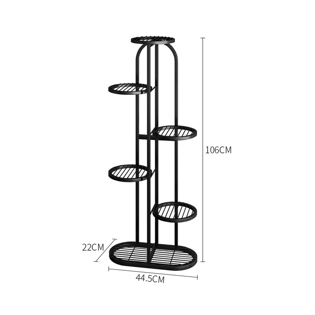 SOGA 2X 6 Tier 7 Pots Black Round Metal Plant Rack Flowerpot Storage Display Stand Holder Home Garden Decor