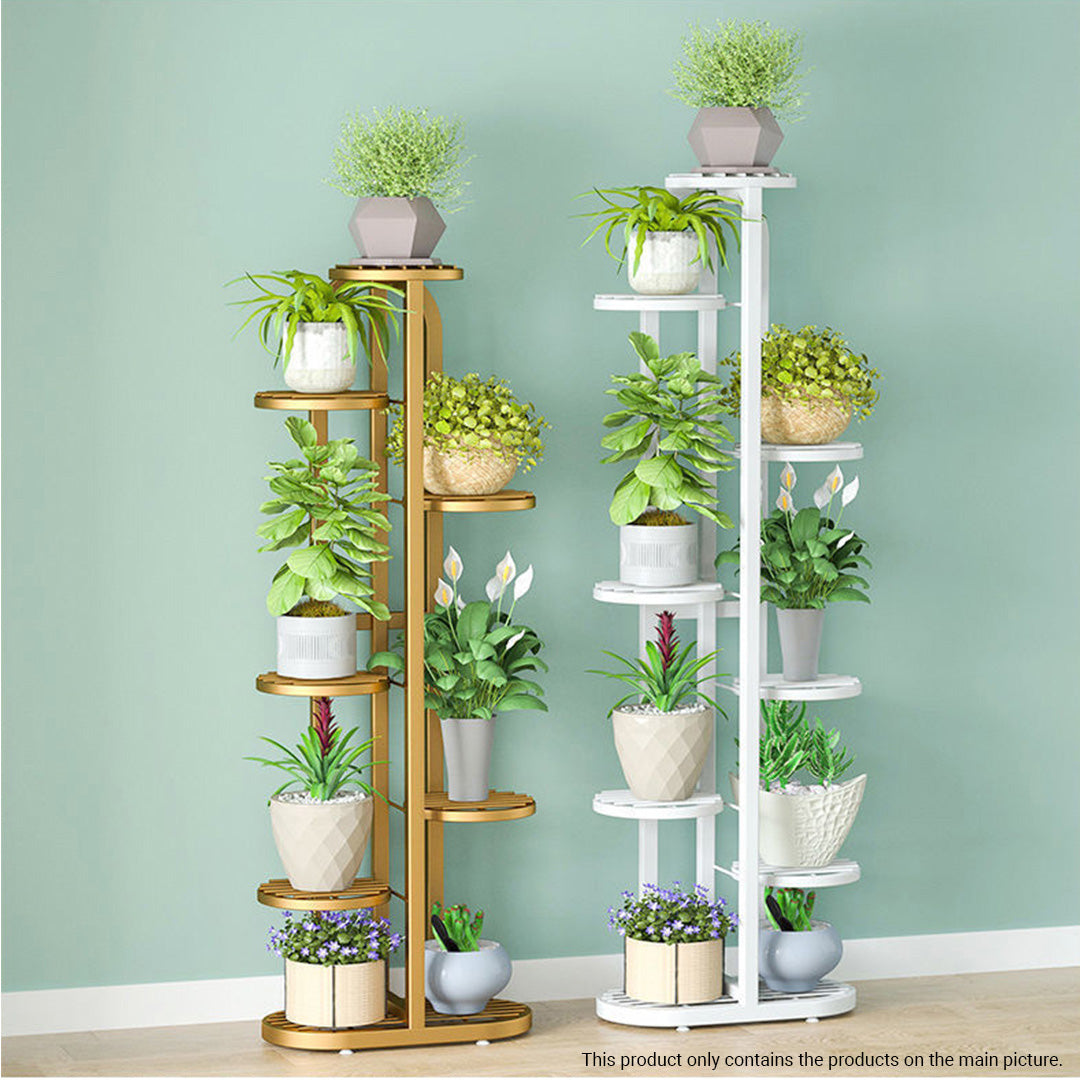 SOGA 8 Tier 9 Pots White Round Metal Plant Rack Flowerpot Storage Display Stand Holder Home Garden Decor