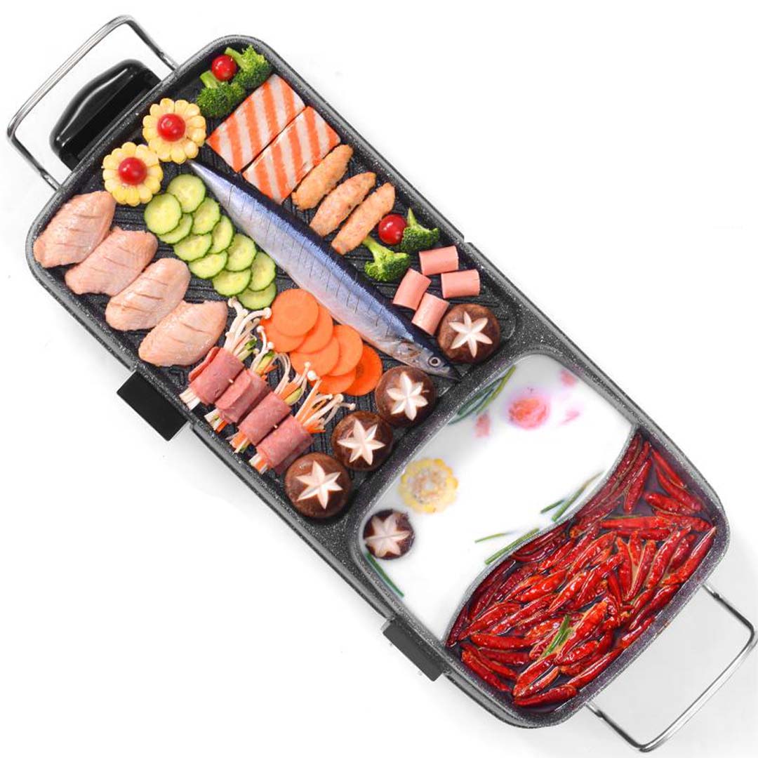 SOGA 2X 2 in 1 Electric BBQ Grill Teppanyaki and Steamboat Hotpot Asian Hot Pot