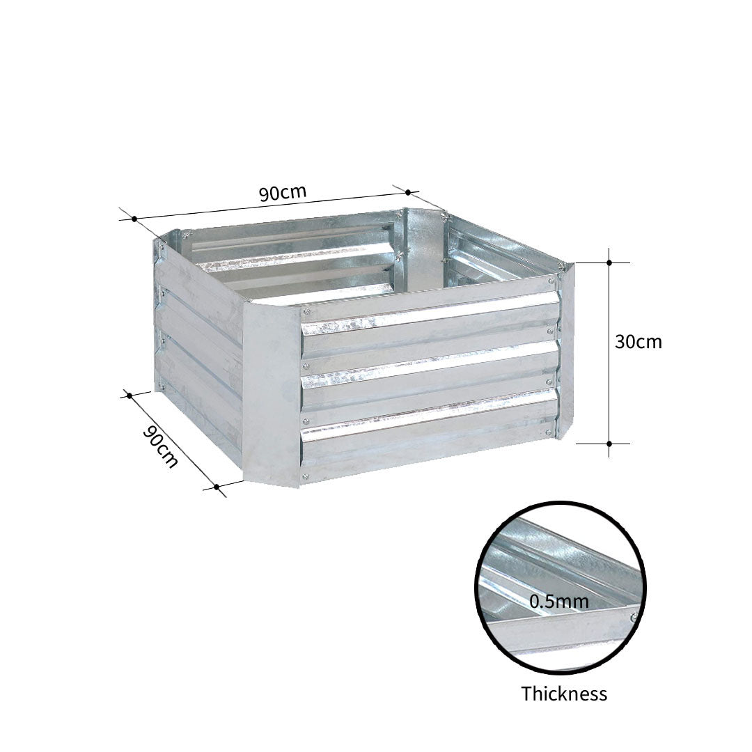 SOGA 2X 90cm Square Galvanised Raised Garden Bed Vegetable Herb Flower Outdoor Planter Box