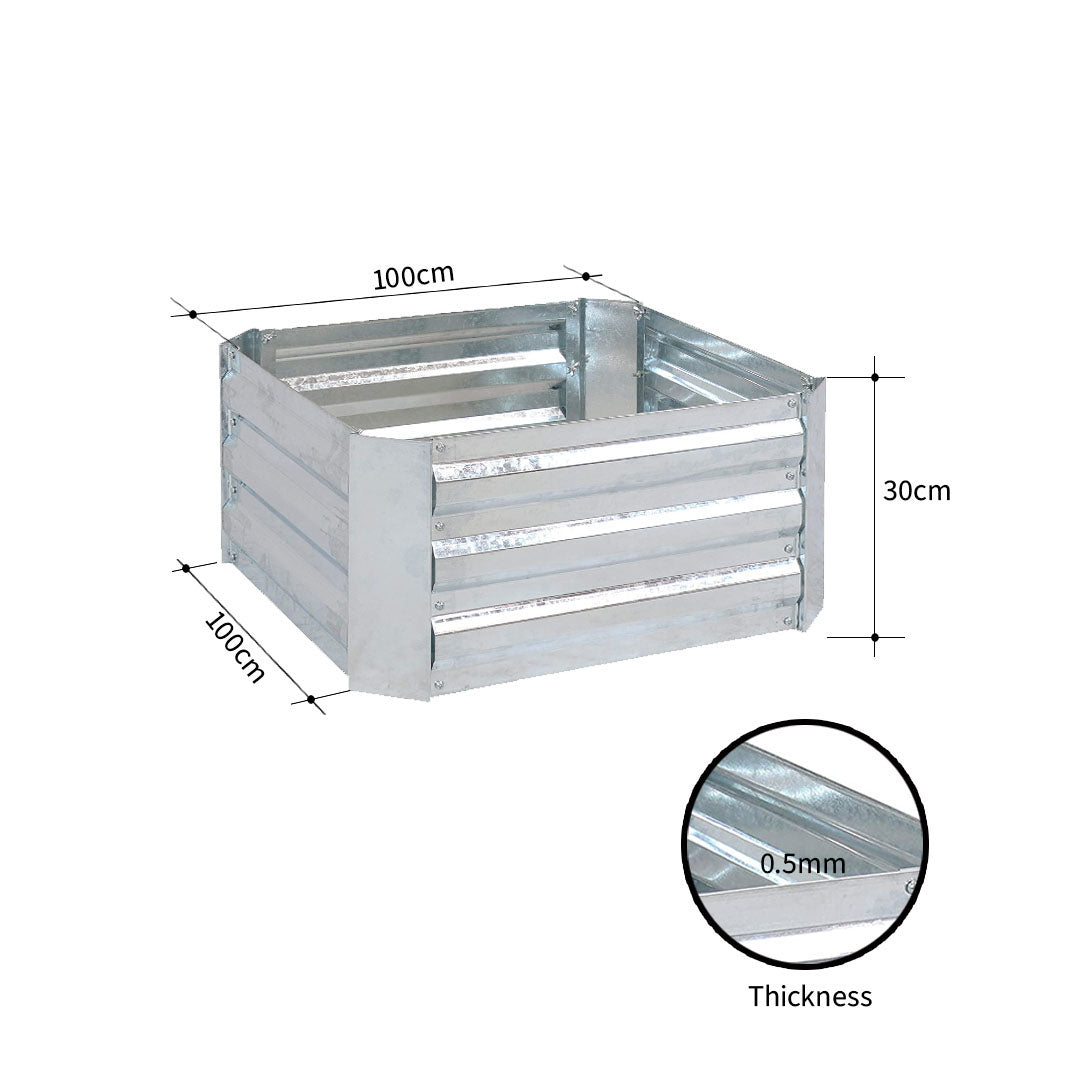 SOGA 100cm Square Galvanised Raised Garden Bed Vegetable Herb Flower Outdoor Planter Box