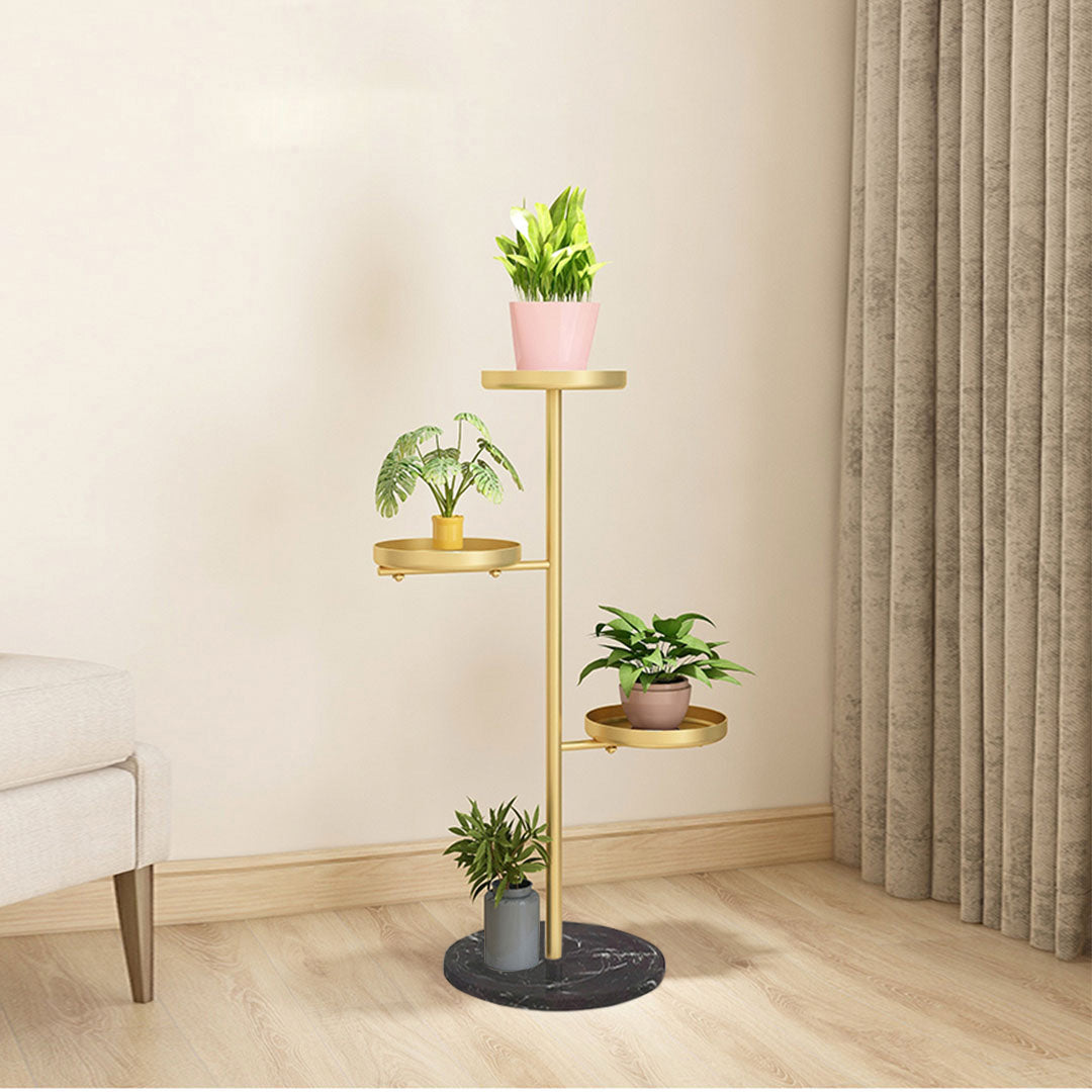 SOGA 3 Tier Gold Round Plant Stand Flowerpot Tray Display Living Room Balcony Metal Decorative Shelf