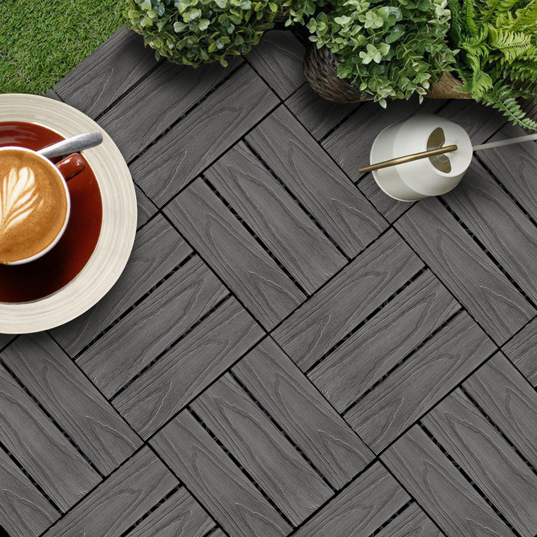 SOGA 2X 11 pcs Dark Grey DIY Wooden Composite Decking Tiles Backyard Flooring