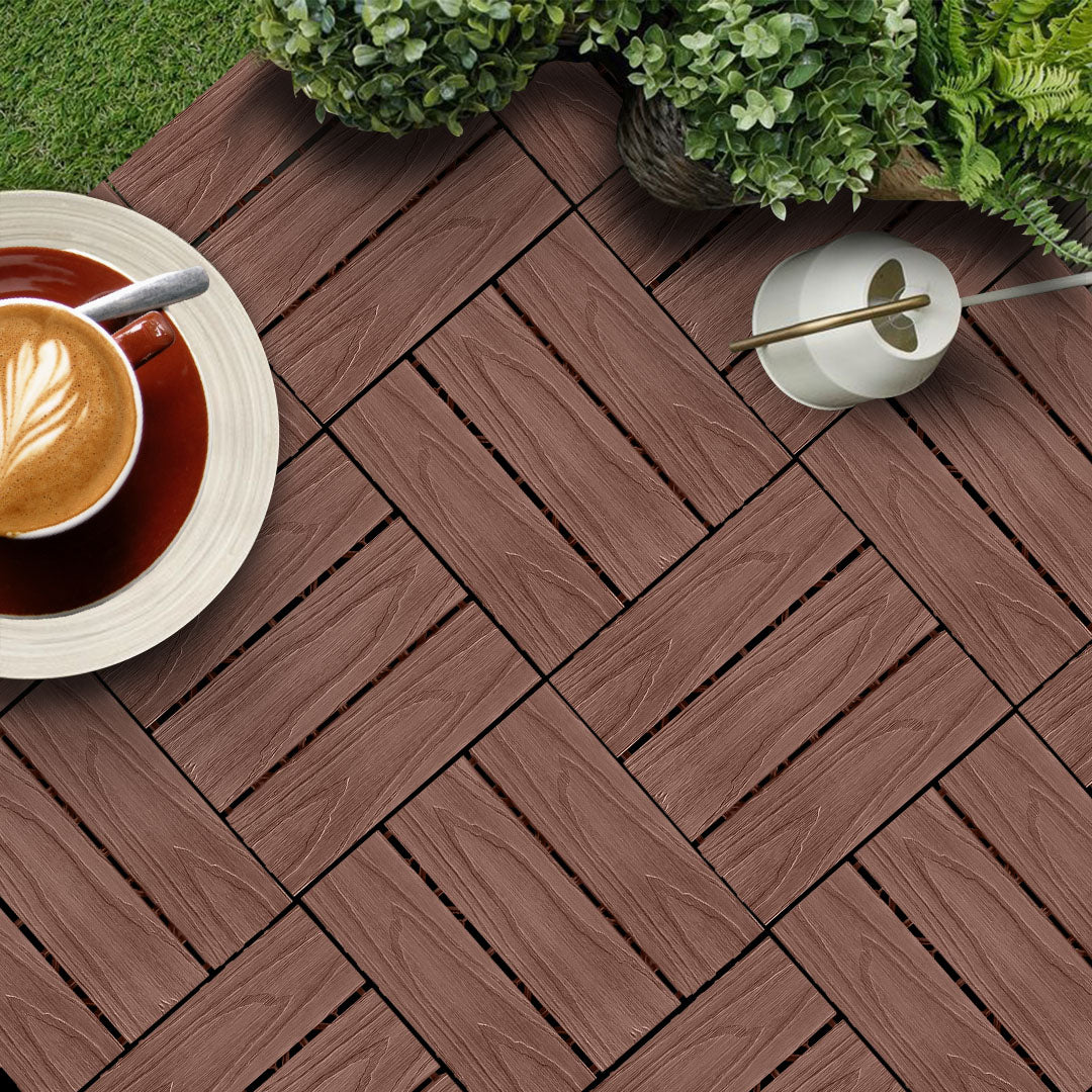 SOGA 11 pcs Dark Chocolate DIY Wooden Composite Decking Tiles Backyard Flooring