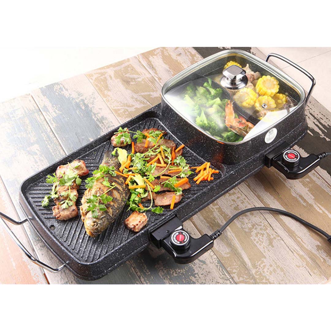 SOGA 2X 2 in 1 Electric BBQ Grill Teppanyaki and Steamboat Hotpot Asian Hot Pot