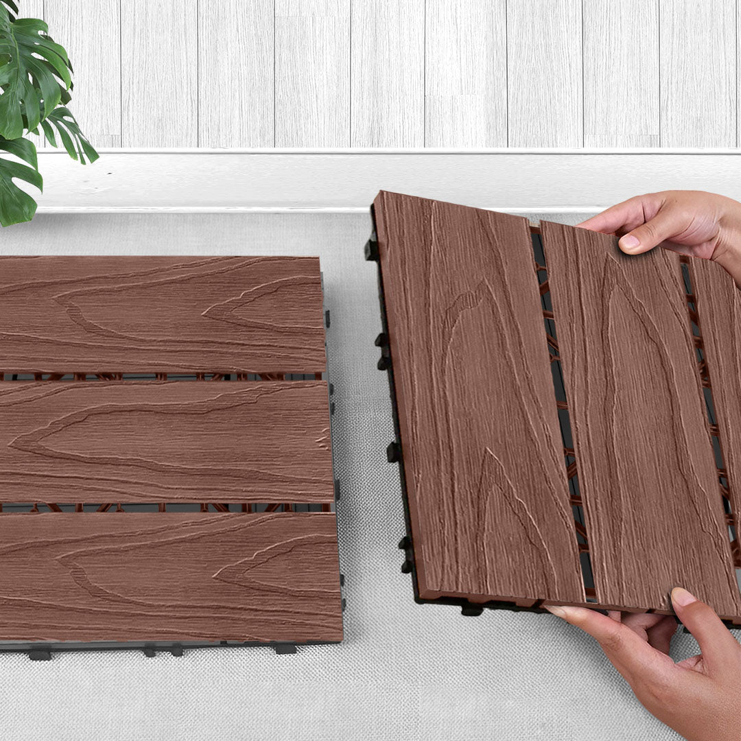 SOGA 11 pcs Dark Chocolate DIY Wooden Composite Decking Tiles Backyard Flooring