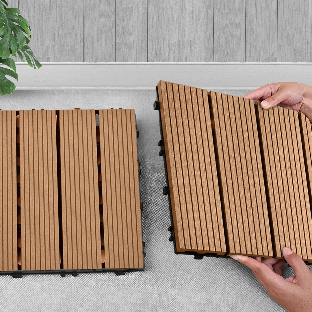 SOGA 2X 11 pcs Coffee DIY Wooden Composite Decking Tiles Backyard Flooring