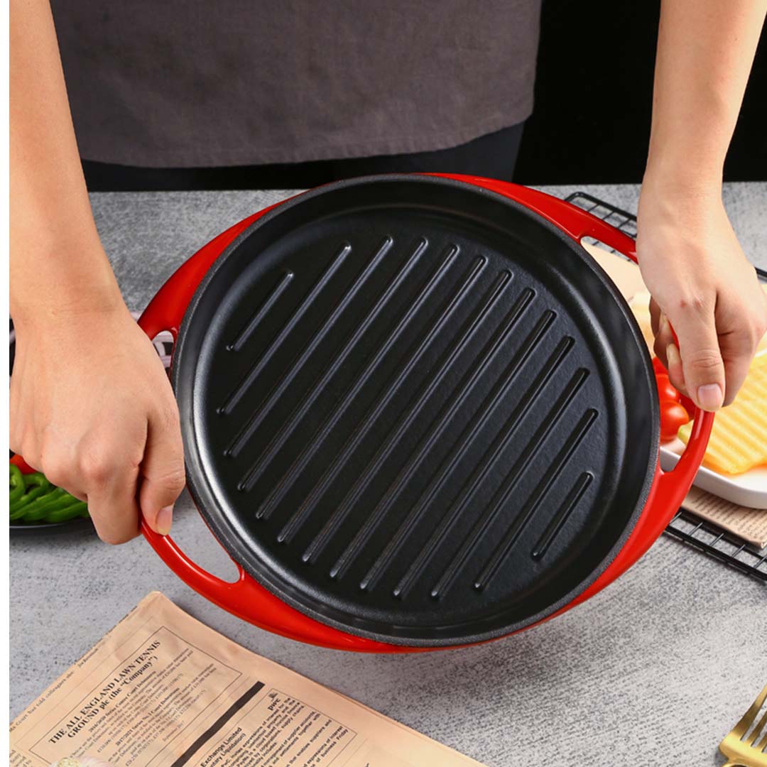 SOGA Enamel Porcelain Cast Iron Frying Pan Skillet Non-stick Coating Steak Sizzle Platter 26cm