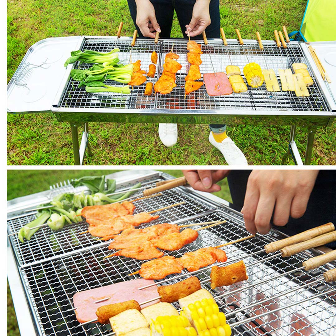 SOGA 2x Skewers Grill with Side Tray Portable Stainless Steel Charcoal BBQ Outdoor 6-8 Persons