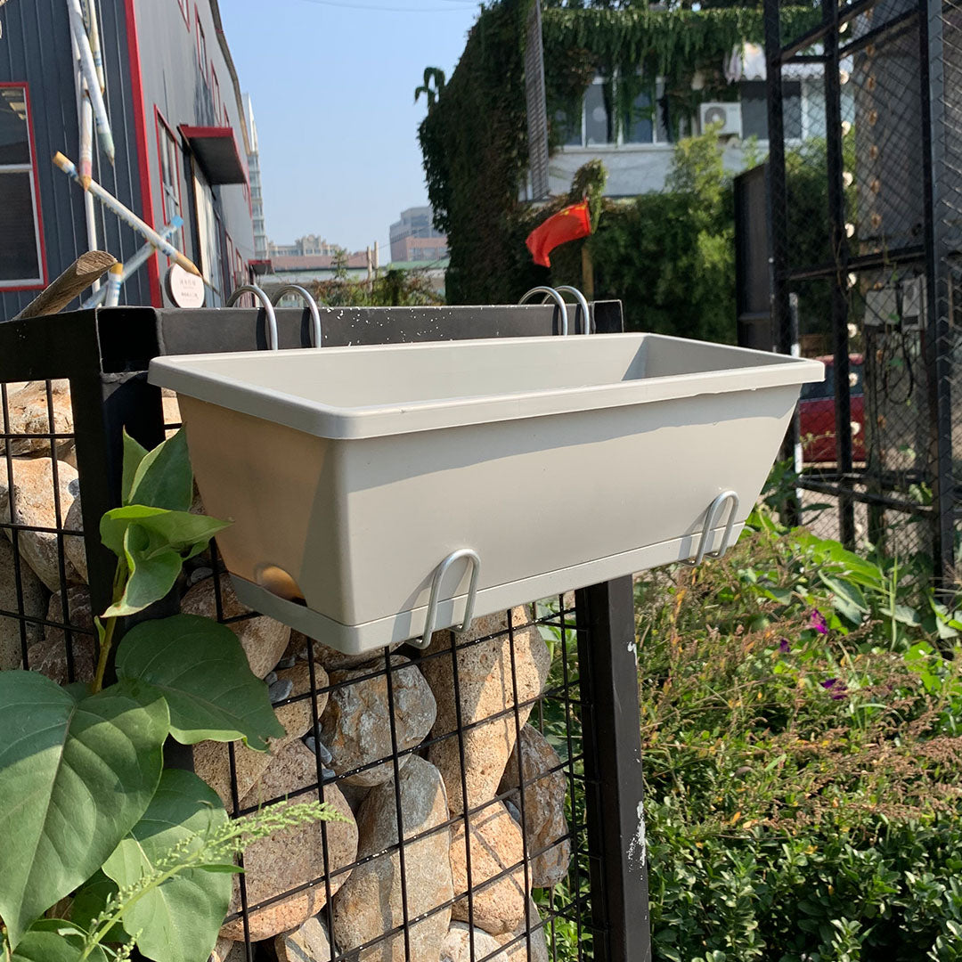 SOGA 49.5cm White Rectangular Planter Vegetable Herb Flower Outdoor Plastic Box with Holder Balcony Garden Decor Set of 2